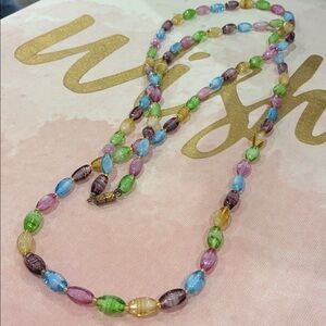 Colorful Long Strand Glass Beveled Multi Colored Beaded Necklace
